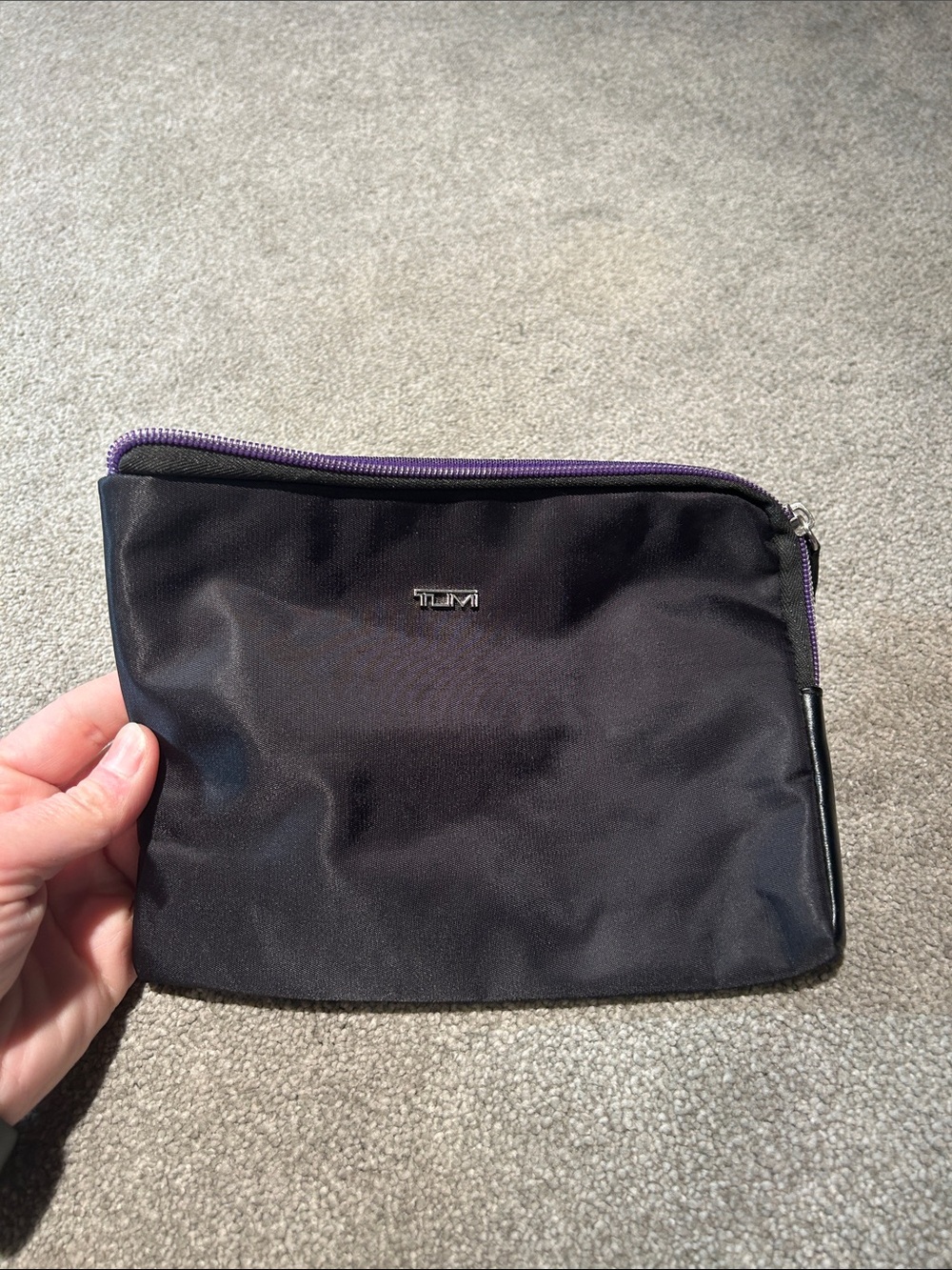 Tumi Black Nylon Toiletry Pouch with Purple Zipper